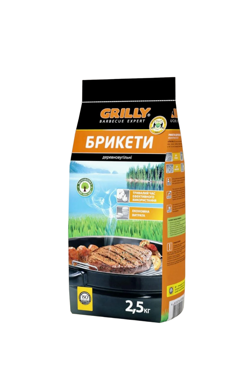 Брикети деревовугільні GRILLY для гриля/барбекю/мангала 2,5 кг (4820029920082)