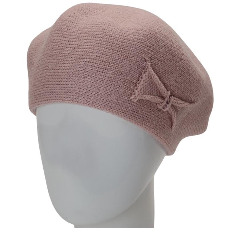 Берет жіночий Lirus КСЮША осінній подвійний з візерунком збоку one size Рожево-пудровий (282685) - фото 1