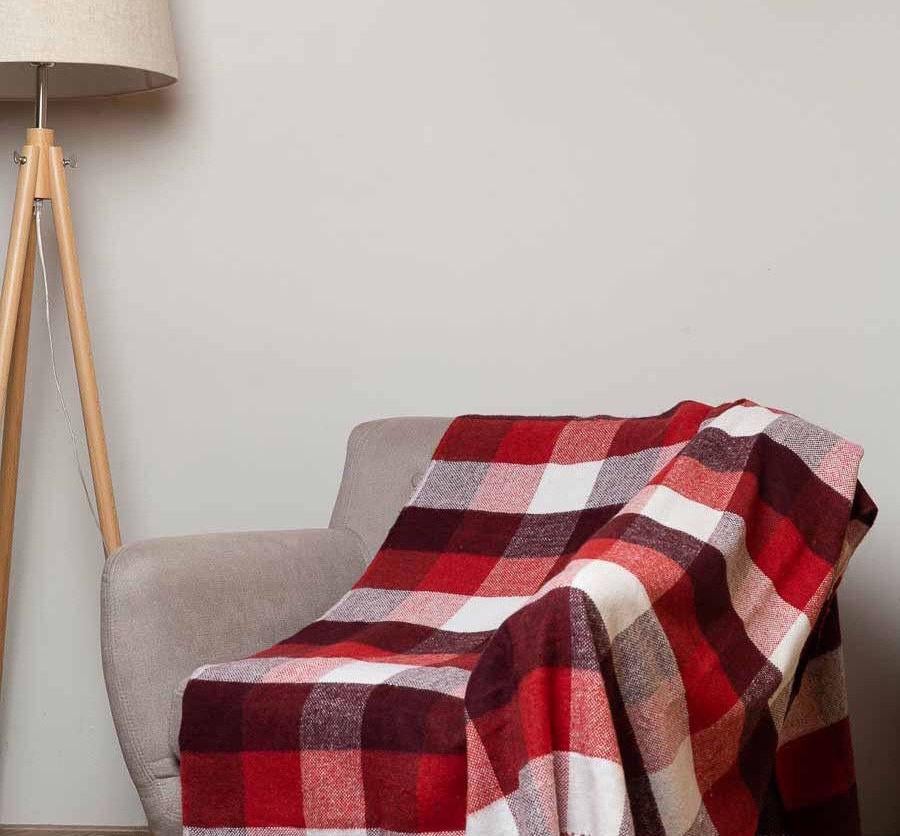 Плед вовняний Vladi Палермо 100x140 см Біло-червоно-бордовий - фото 1