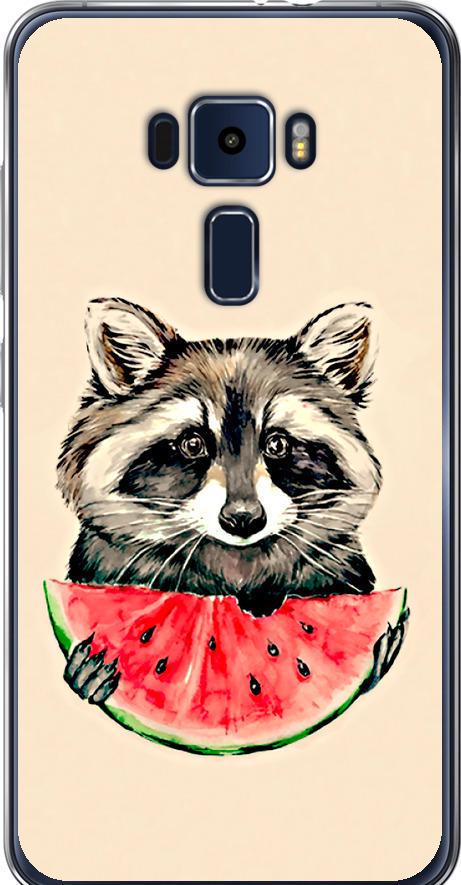 Чехол на Asus Zenfone 3 ZE520KL Енотик с арбузом (4605u-449-42517)