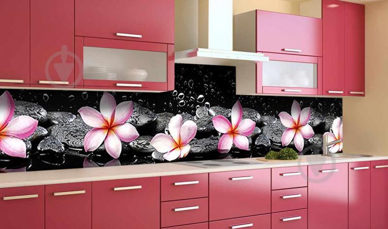 Скинали на кухню Zatarga "Розовые Цветы на Черном фоне" 650х2500 мм виниловая 3Д наклейка кухонный фартук Z181717/1 Скинали на кухню Zatarga "Розовые Цветы на Черном фоне" 650х2500 мм виниловая 3Д наклейка кухонный фартук Z181717/1