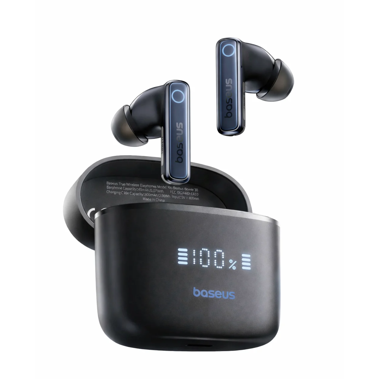 Навушники бездротові BASEUS Bowie 30 з ANC 50 дБ Bluetooth 5.3 та кейсом з дисплеєм Black