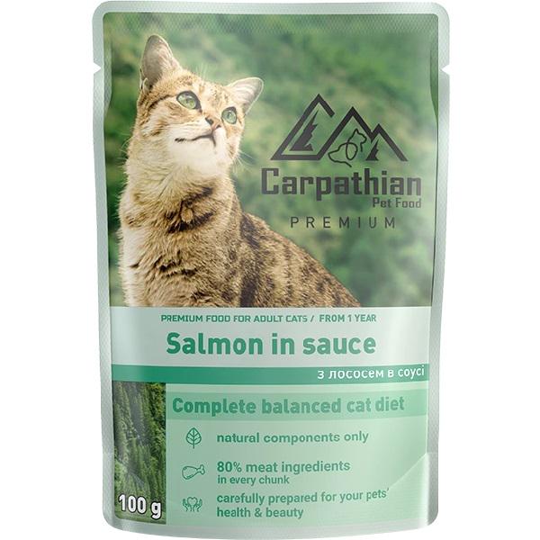 Корм для котів вологий Carpathian Pet Food Лосось в соусі Salmon in sause пауч 100 г 24 шт. (000019858) - фото 1