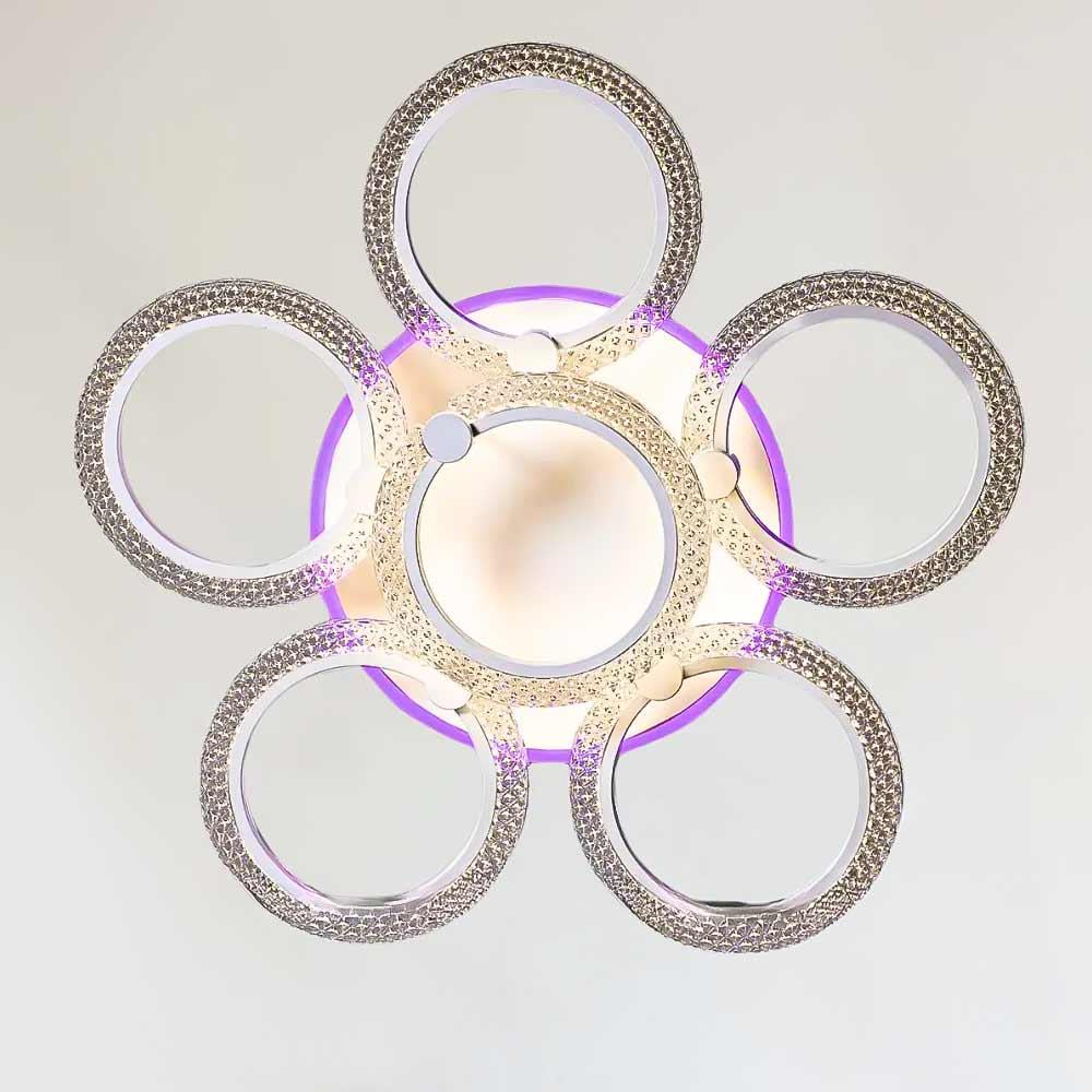 Люстра потолочная светодиодная Light House SC-19285/5/1C WH PK/BU/PL 132W/28W 2,4G 780х130 мм Белый