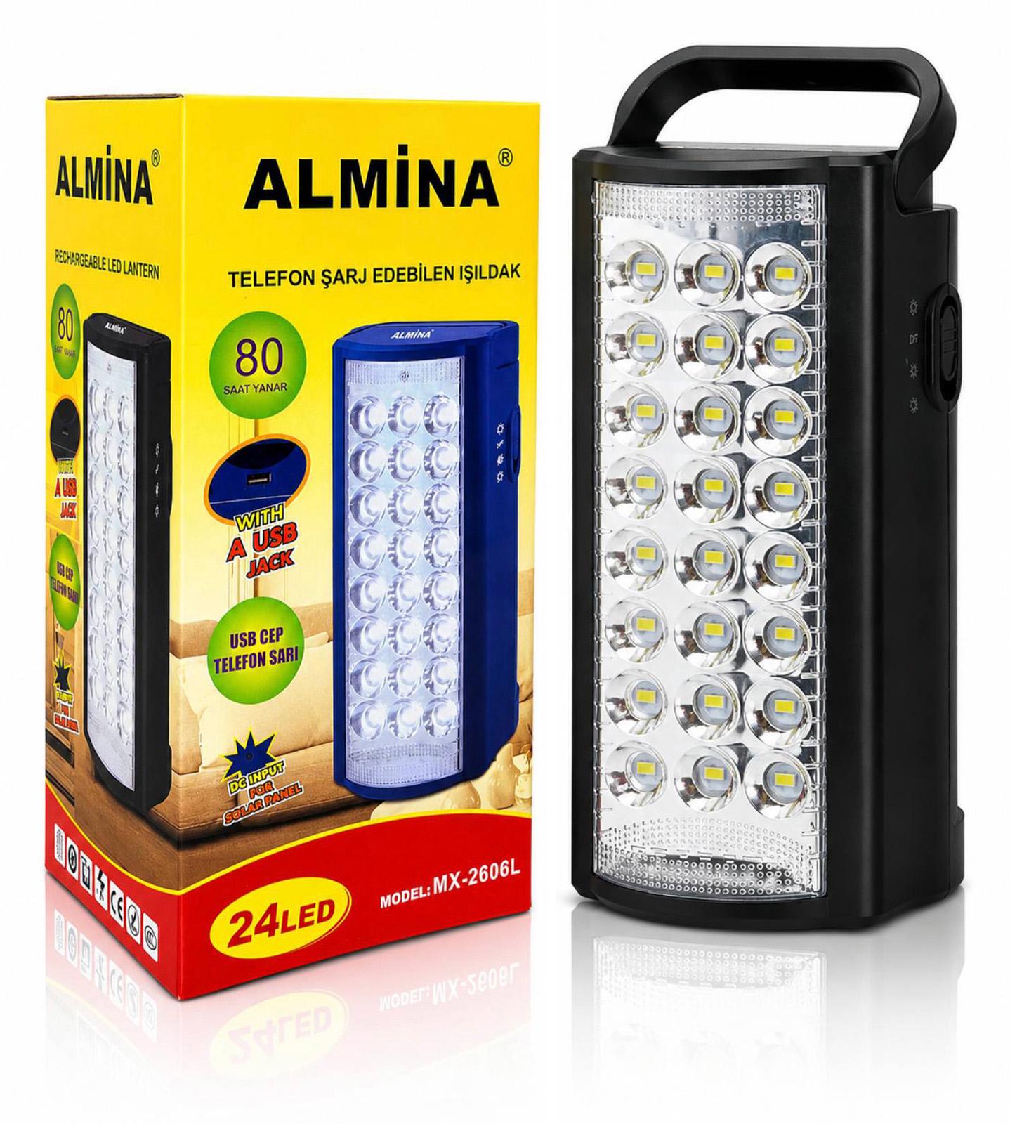 Фонарь переносной светодиодный с повербанком Almina MX-2606L 24 LED ЗУ 220V