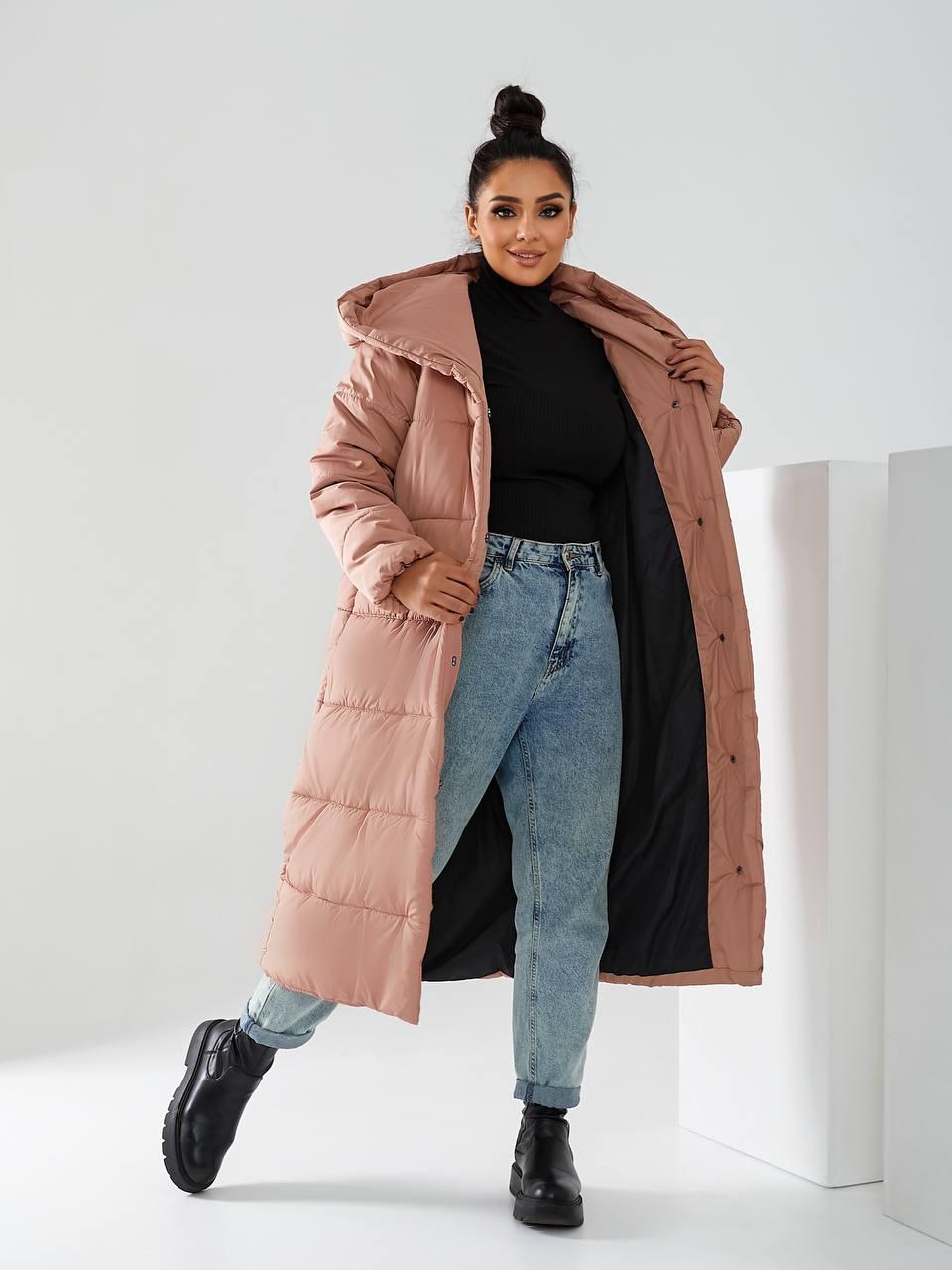 Пальто-пуховик довге на кнопках Аiza А521 р. 42-44 Персиковий/Бежевий - фото 5 Пальто-пуховик довге на кнопках Аiza А521 р. 42-44 Персиковий/Бежевий - фото 5