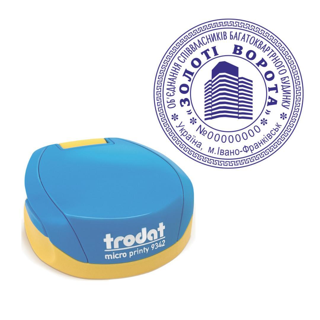 Печать ОСМД на карманном оснащении Trodat Micro Printy 9342 d 42 мм Сине-желтый (О1/9342/BY)