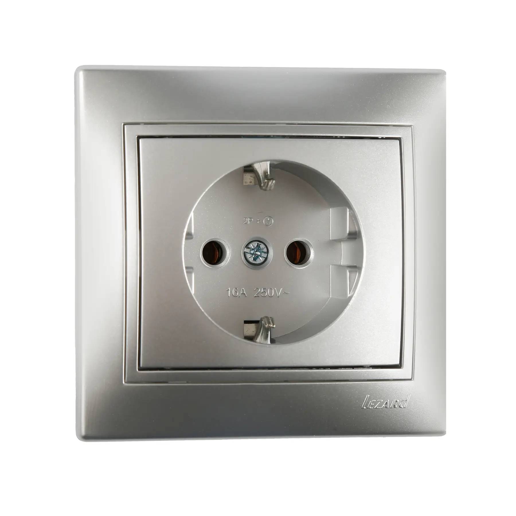 Розетка Lezard Mira 1-я с заземлением Металлик