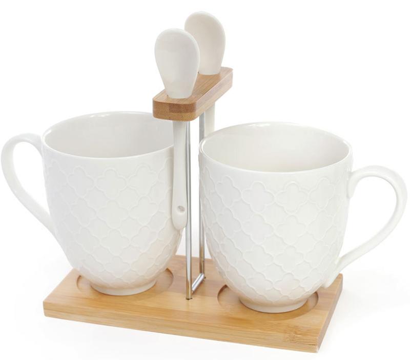 Набор кружок Ceram-Bamboo по 310 мл с ложками на подставке 2 шт. (BD-289-235)
