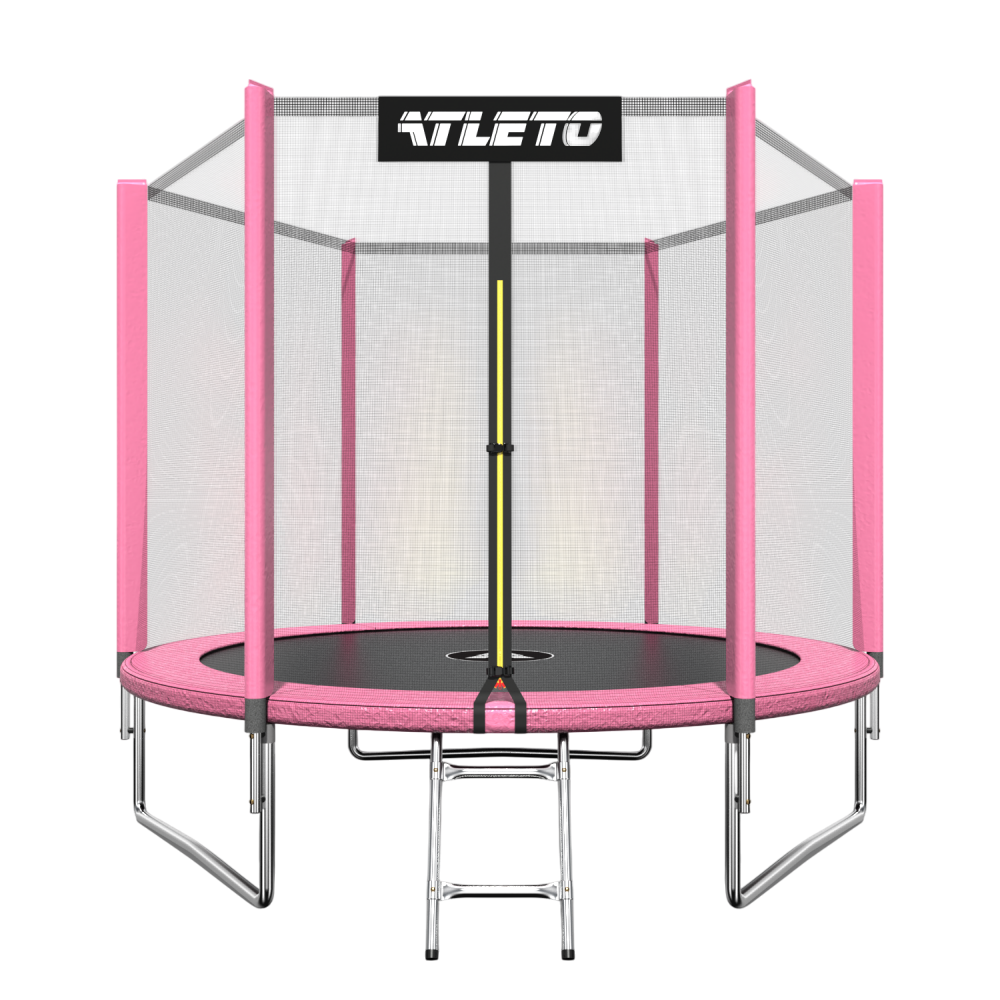Батут детский Atleto с наружной защитной сеткой на молнии и металлической стремянкой 252 см Розовый (124-76-42400446)