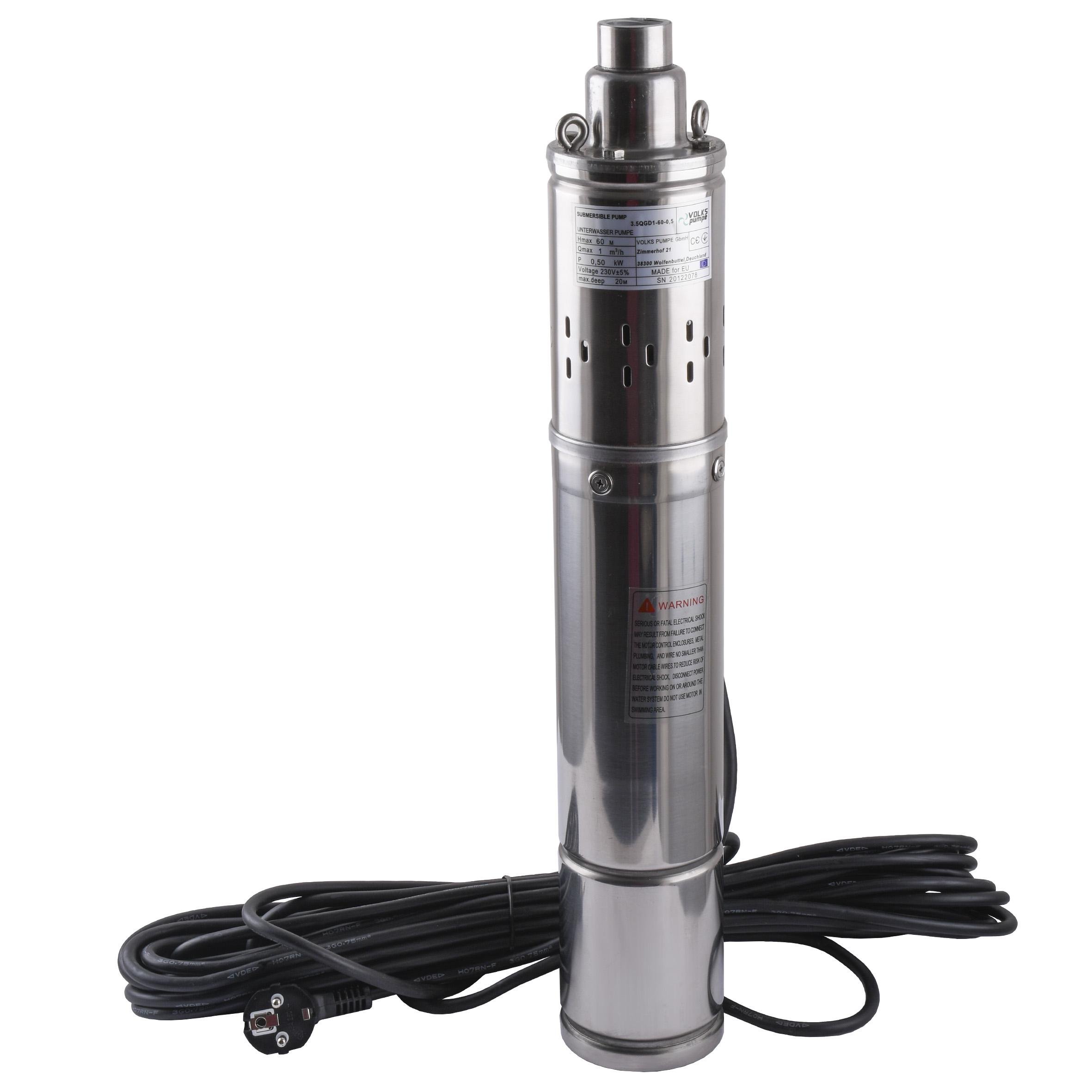Насос свердловинний шнековий VOLKS pumpe 3,5 QGD 1-60-0,5 кВт 3,5" з з кабелем 15 м (14216)