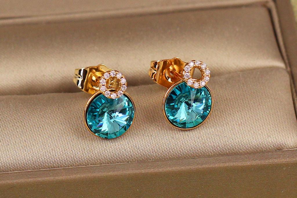 Серьги гвоздики Xuping Jewelry Глаз океана с голубыми камнями сваровски 13 мм Золотистый (33393676)