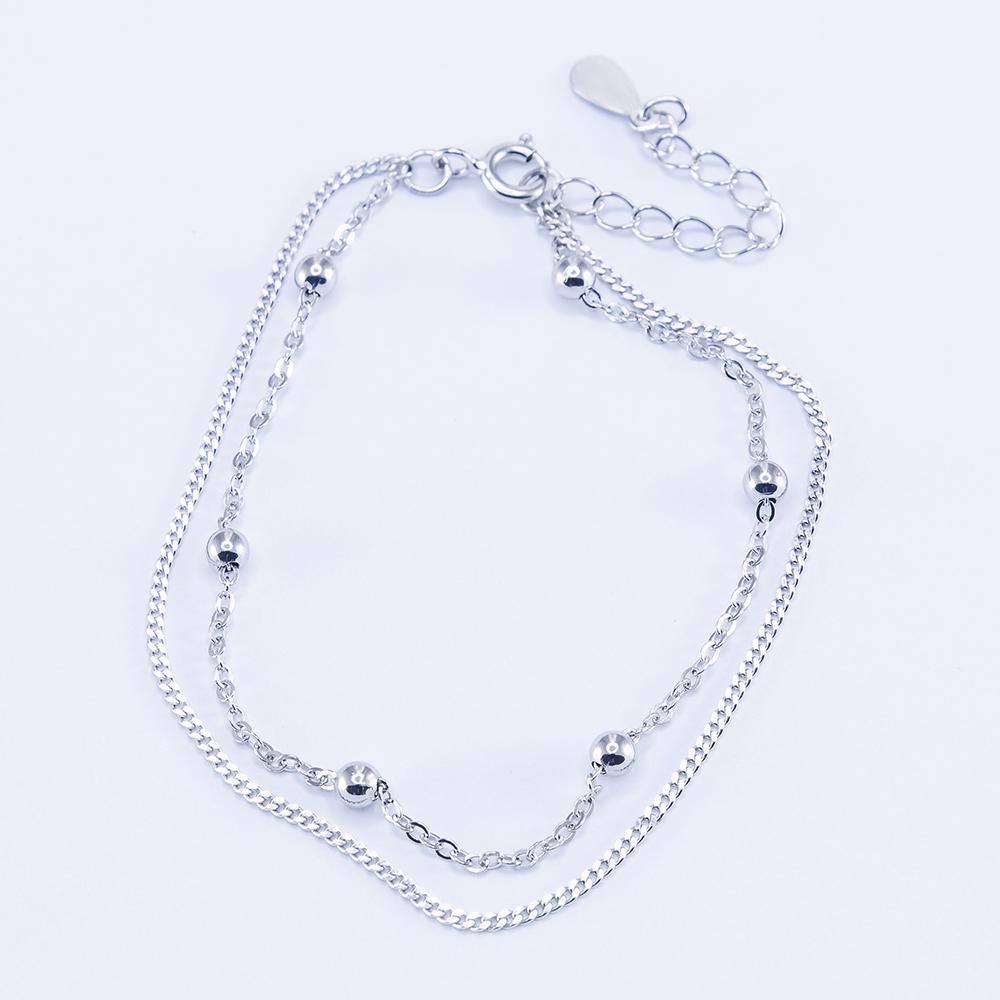 Серебряный браслет двойной с бусинами (b2-12)