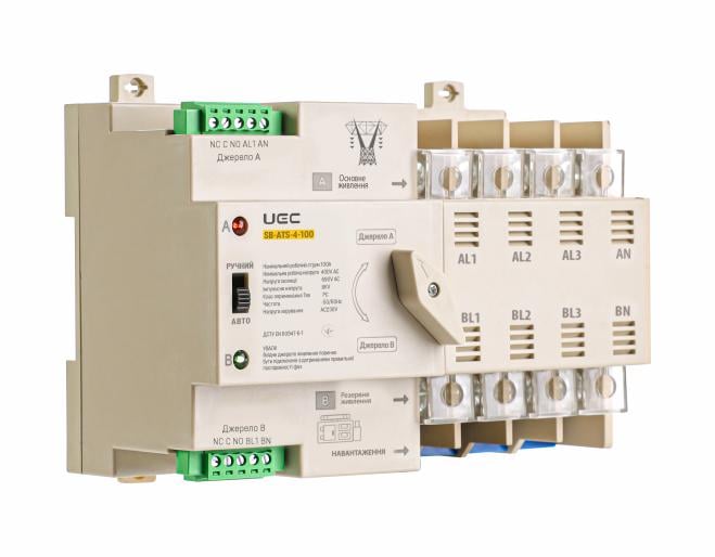 Перемикач введення резерву автоматичний UEC SB-ATS-4-100I-II 4P 100А 400В (AVR-4-100)