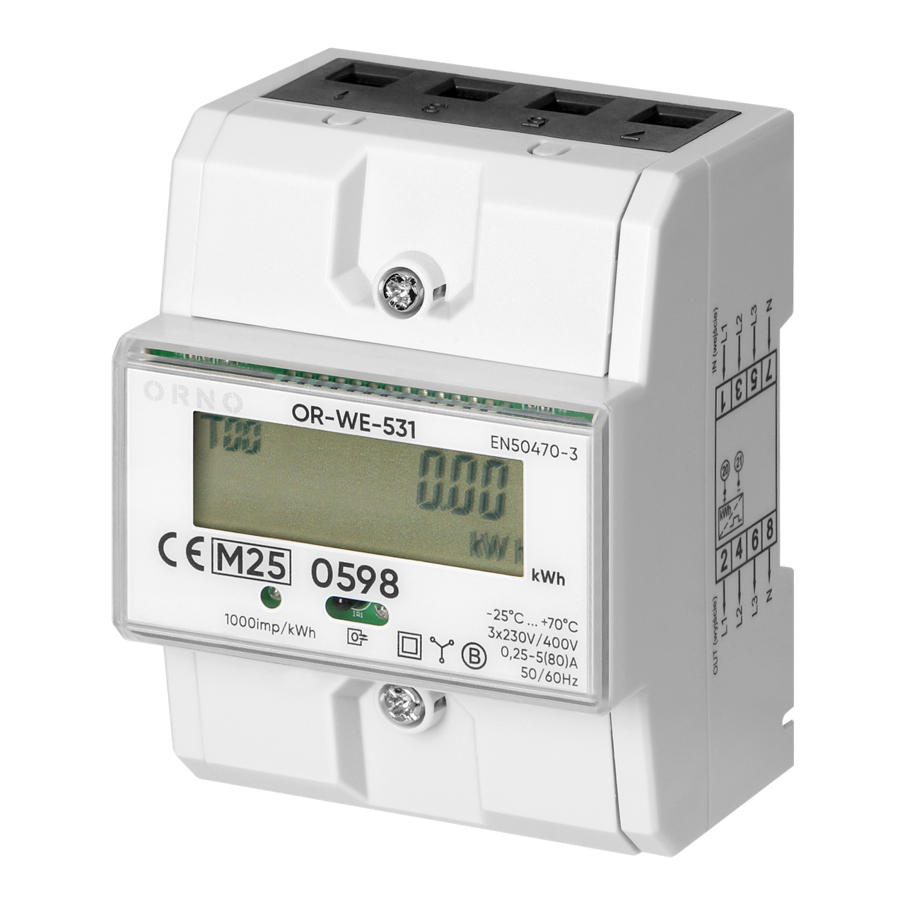 Счетчик электроэнергии ORNO 3F 80A OR-WE-531 3 модуля DIN-рейка TH-35