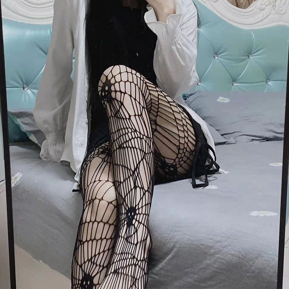 Колготки в сеточку с паутиной и черепом One Size Черный (2067)