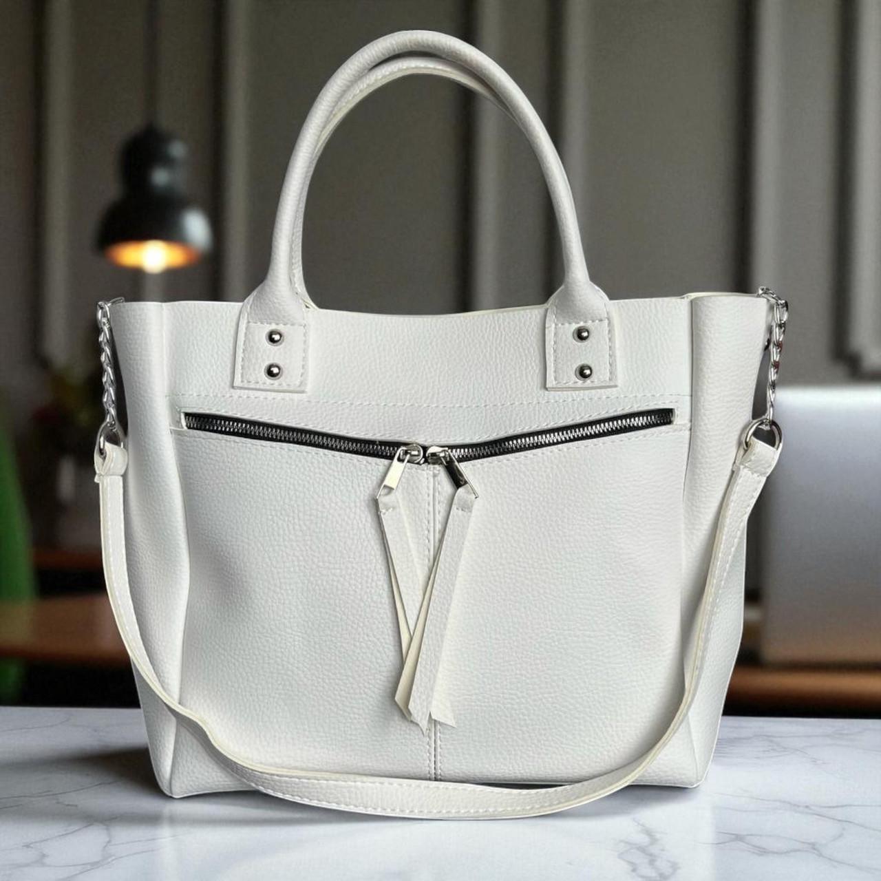 Сумка женская шопер через плечо из экокожи большая качественная для документов Белый Сумка женская шопер через плечо из экокожи большая качественная для документов Белый