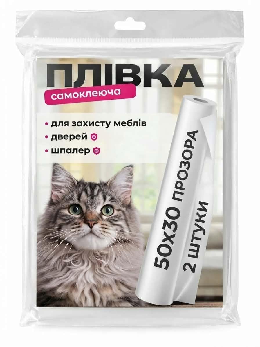 Защитная пленка антикоготь для мебели/диванов/дверей/обоев Cat Protect 50х30 см 2 шт. Прозрачный