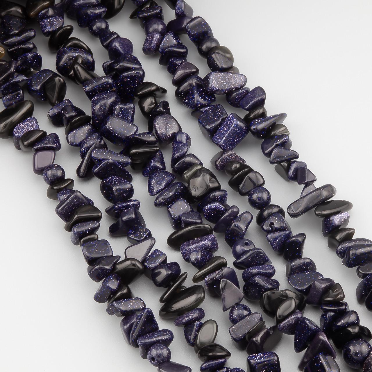 Авантюрин синій сколи крихта з натурального каменю 5-10 мм 80 см 1 шт. (НК8016с16)