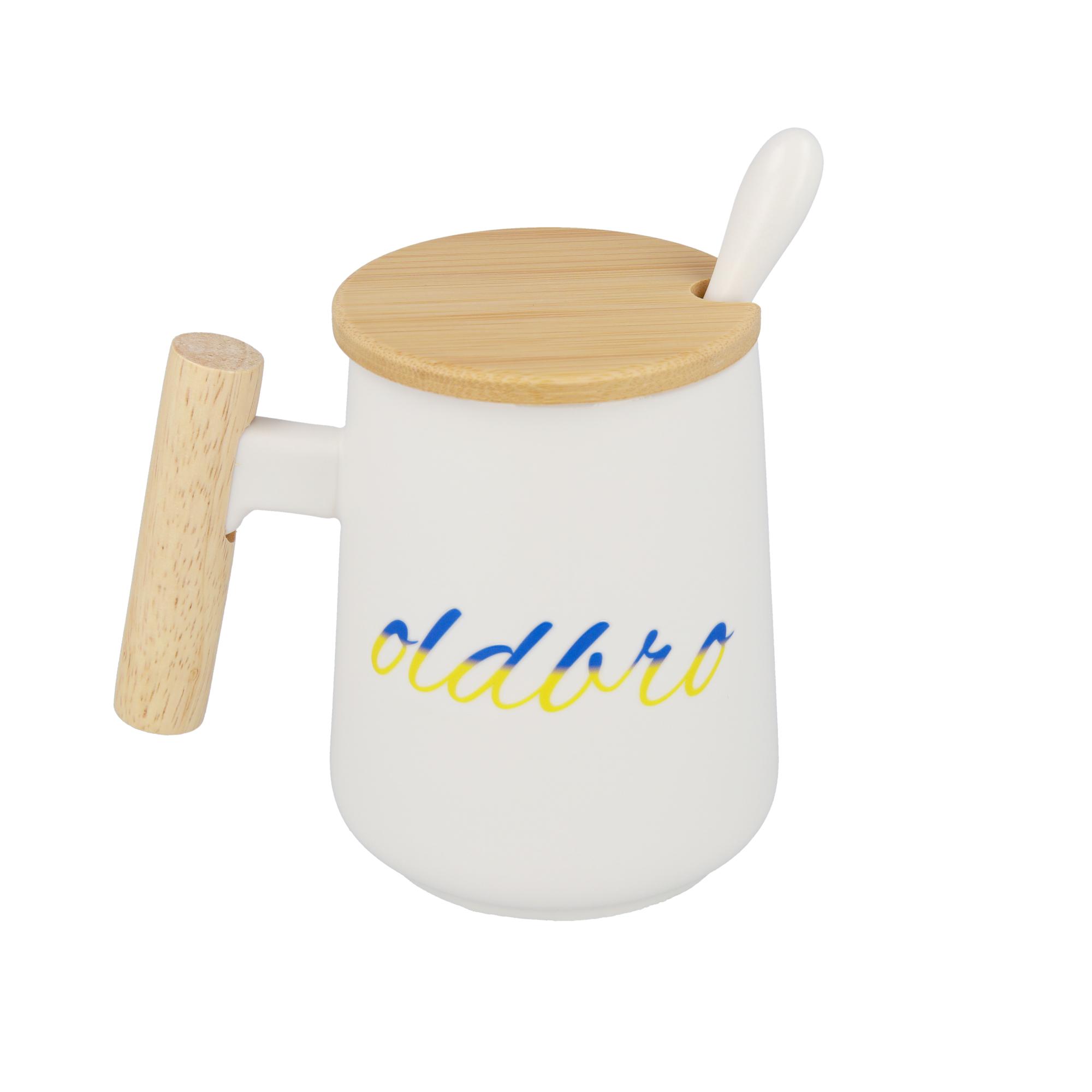 Кружка керамическая OldBro Ukraine с деревянной ручкой/крышкой и ложкой 480 мл White (11175650)