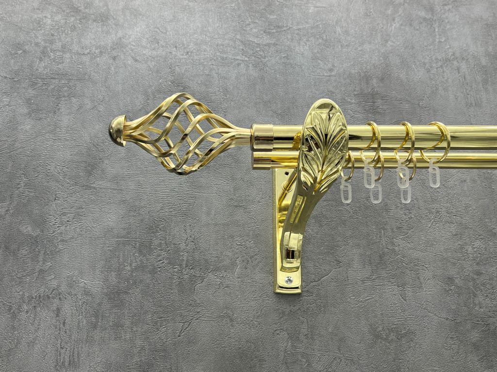 Карниз Quadrum Арезо гладкая штанга двойной ретро 25/19 мм 320 см Золотой