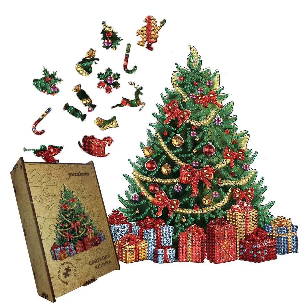 Пазл дерев'яний Святкова Ялинка А4 картонна коробка