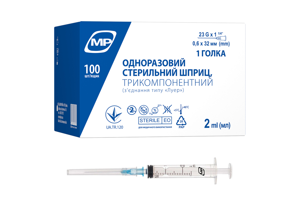 Шприц 3-компонентный MedPlast 2 мл 23G 1 1/4 0,6x32 (COM01794)