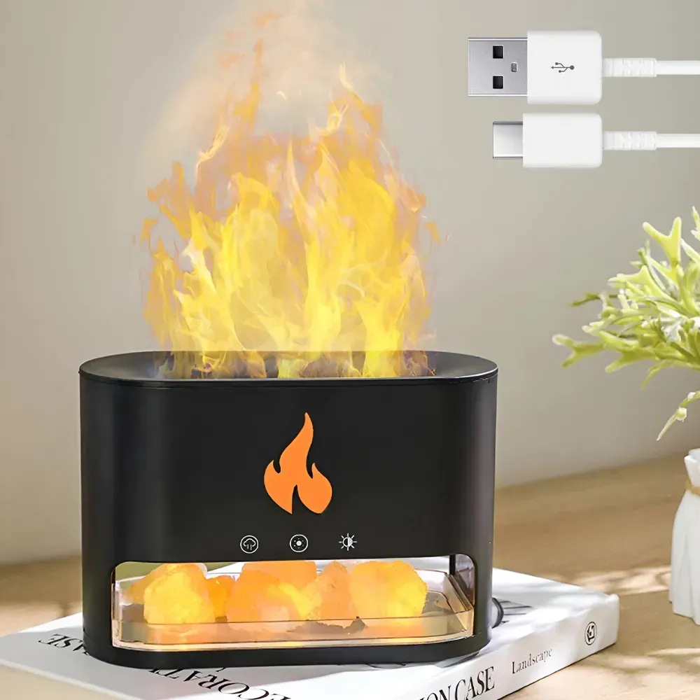 Увлажнитель воздуха соляная лампа 3в1 с USB и эффектом пламени Черный (234572287) - фото 3