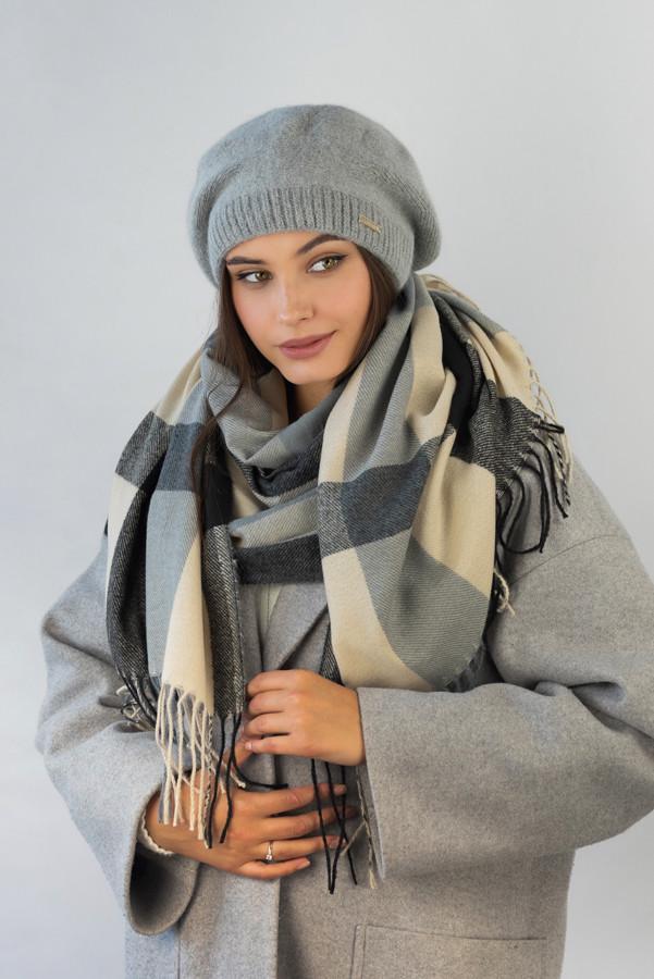 Комплект берет на ножке и кашемировый палантин Braxton Фараи женский Серый (7234/7029)