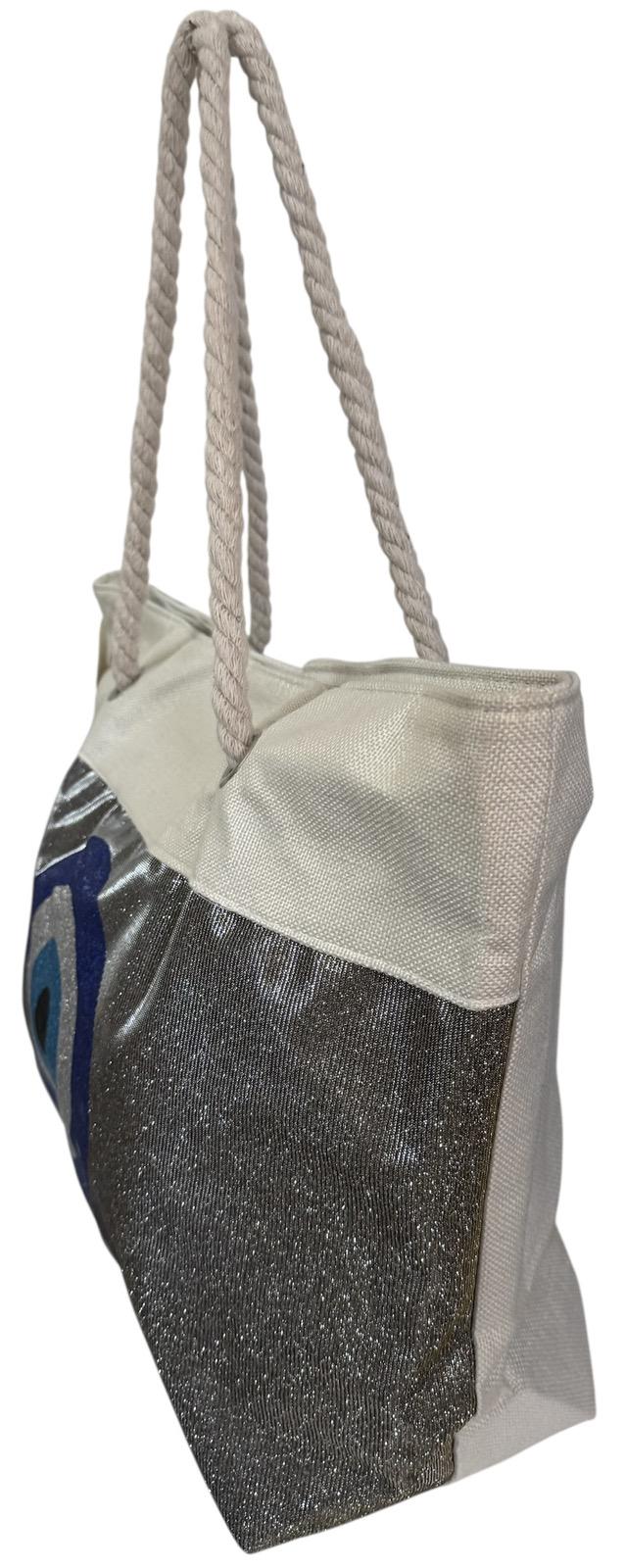 Сумка пляжна жіноча з тканини на блискавці Сірий з бежевим (2061E) - фото 2 Сумка пляжна жіноча з тканини на блискавці Сірий з бежевим (2061E) - фото 2