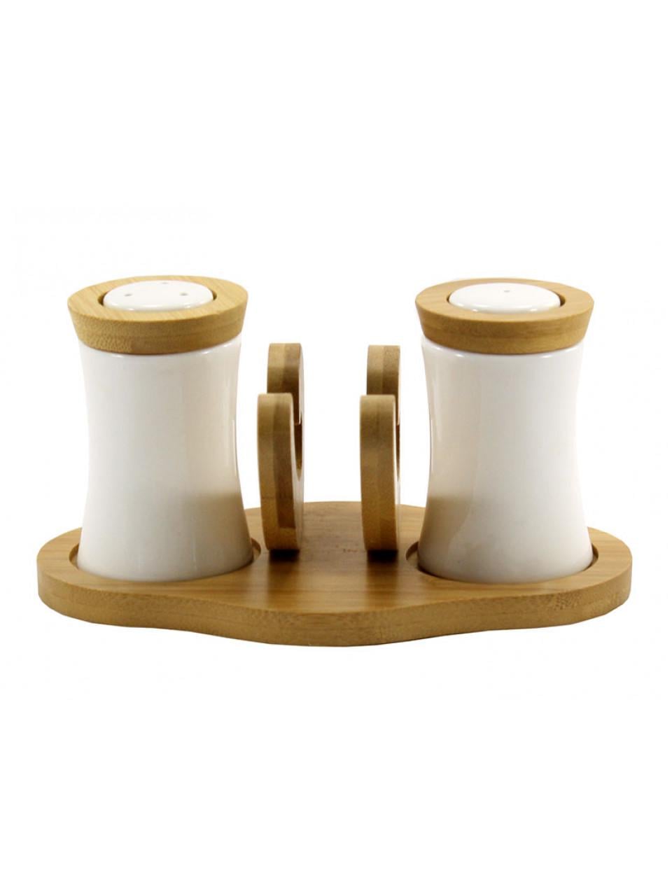 Набор для соли и перца Porcelain on bamboo с салфетницей на подставке (37203892)