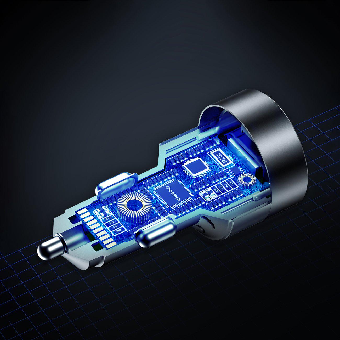 Зарядний пристрій автомобільний Choetech 130 W 2xUSB-C USB-A Power Delivery QuickCharge 3,0 А Чорний (TC0011) - фото 8 Зарядний пристрій автомобільний Choetech 130 W 2xUSB-C USB-A Power Delivery QuickCharge 3,0 А Чорний (TC0011) - фото 8