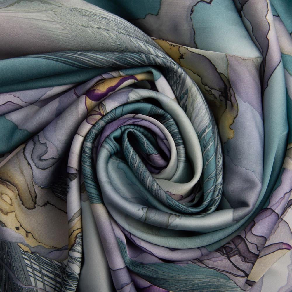 Ткань плательная атлас шелк стрейч мор хвиля