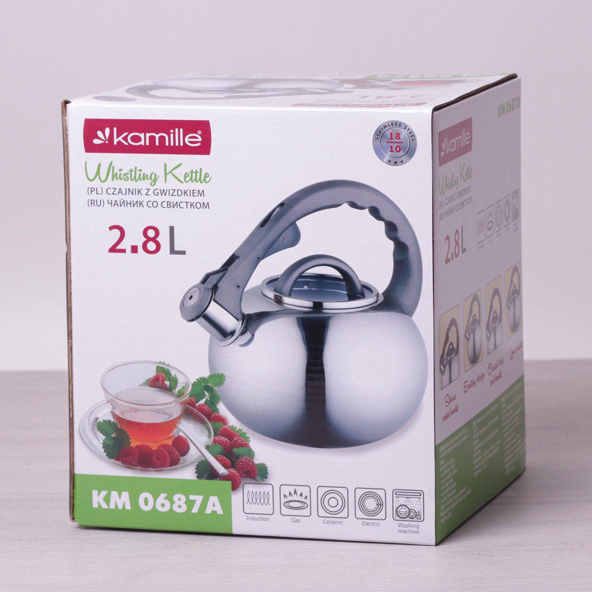 Чайник Kamille 2,8 л со свистком и стеклянной крышкой Серый KM-0687A - фото 5 Чайник Kamille 2,8 л со свистком и стеклянной крышкой Серый KM-0687A - фото 5