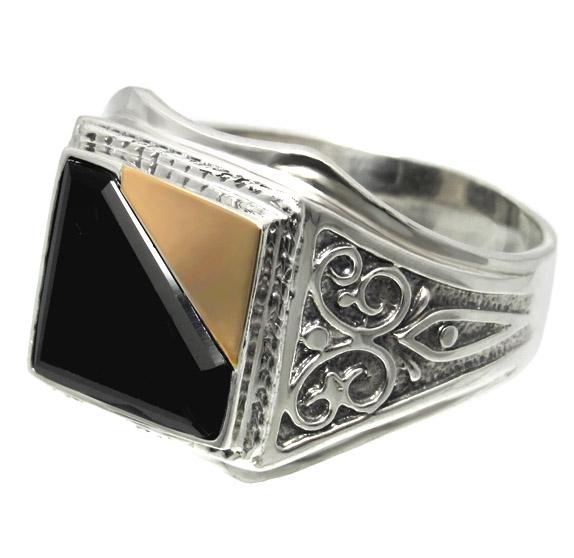 Мужской серебряный перстень с золотой пластиной Хигис 16 (085п-1) Мужской серебряный перстень с золотой пластиной Хигис 16 (085п-1)