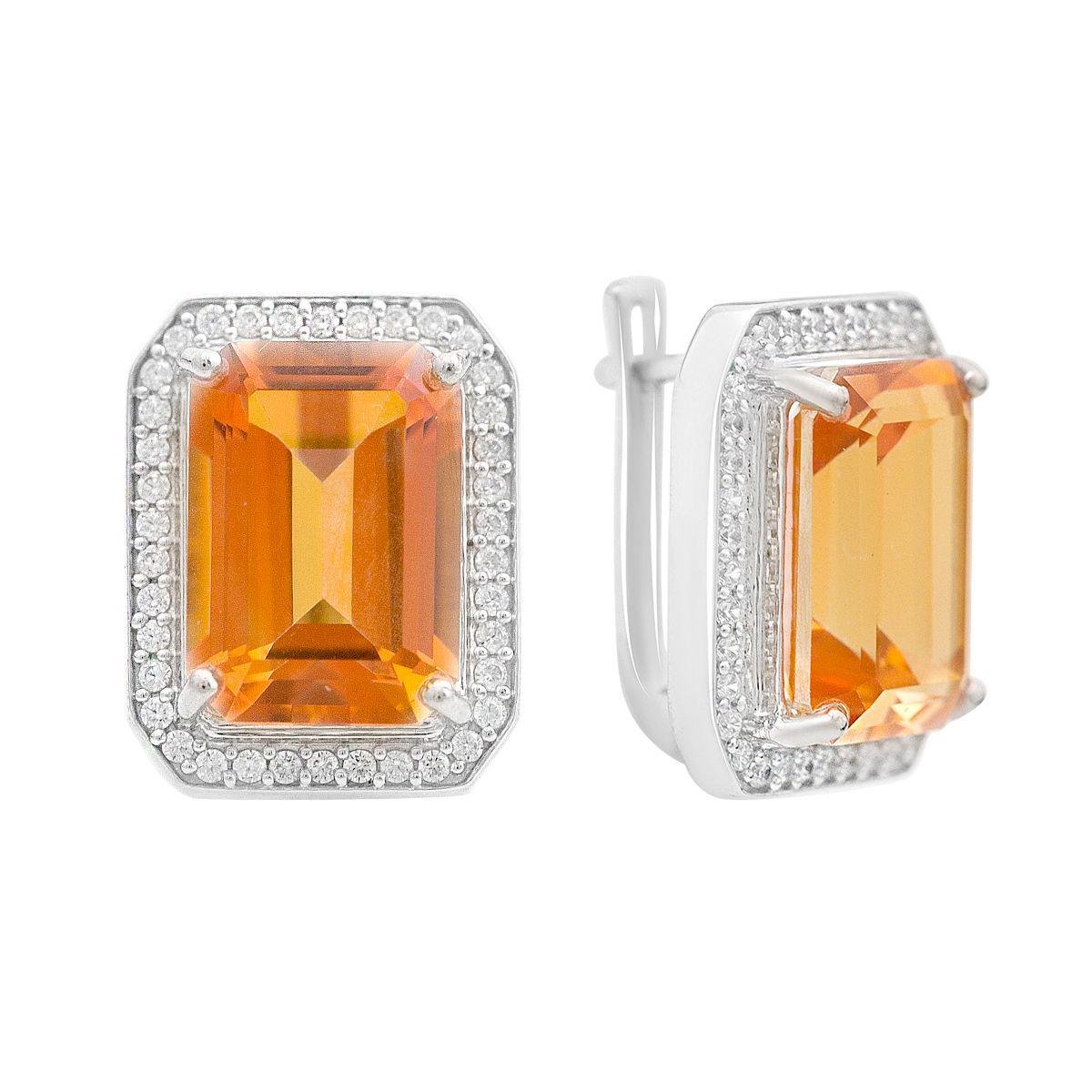 Сережки срібні з натуральним золотим кварцом та фіанітами Сережки срібні з натуральним золотим кварцом та фіанітами