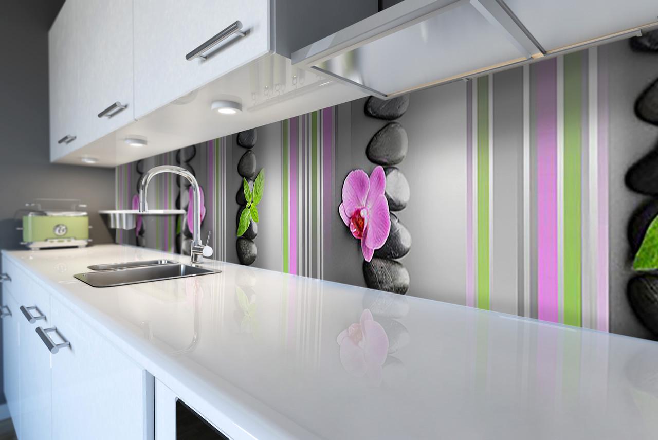 Кухонный фартук Линии из самоклеющейся виниловой пленки 60х300 см Серый