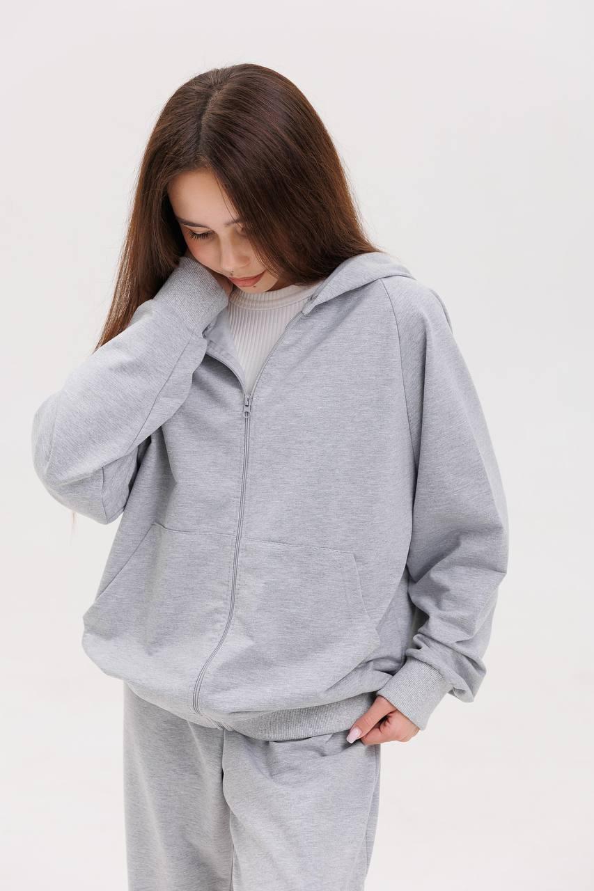 Худи для девочки оверсайз на молнии 152 см Gray (126987)