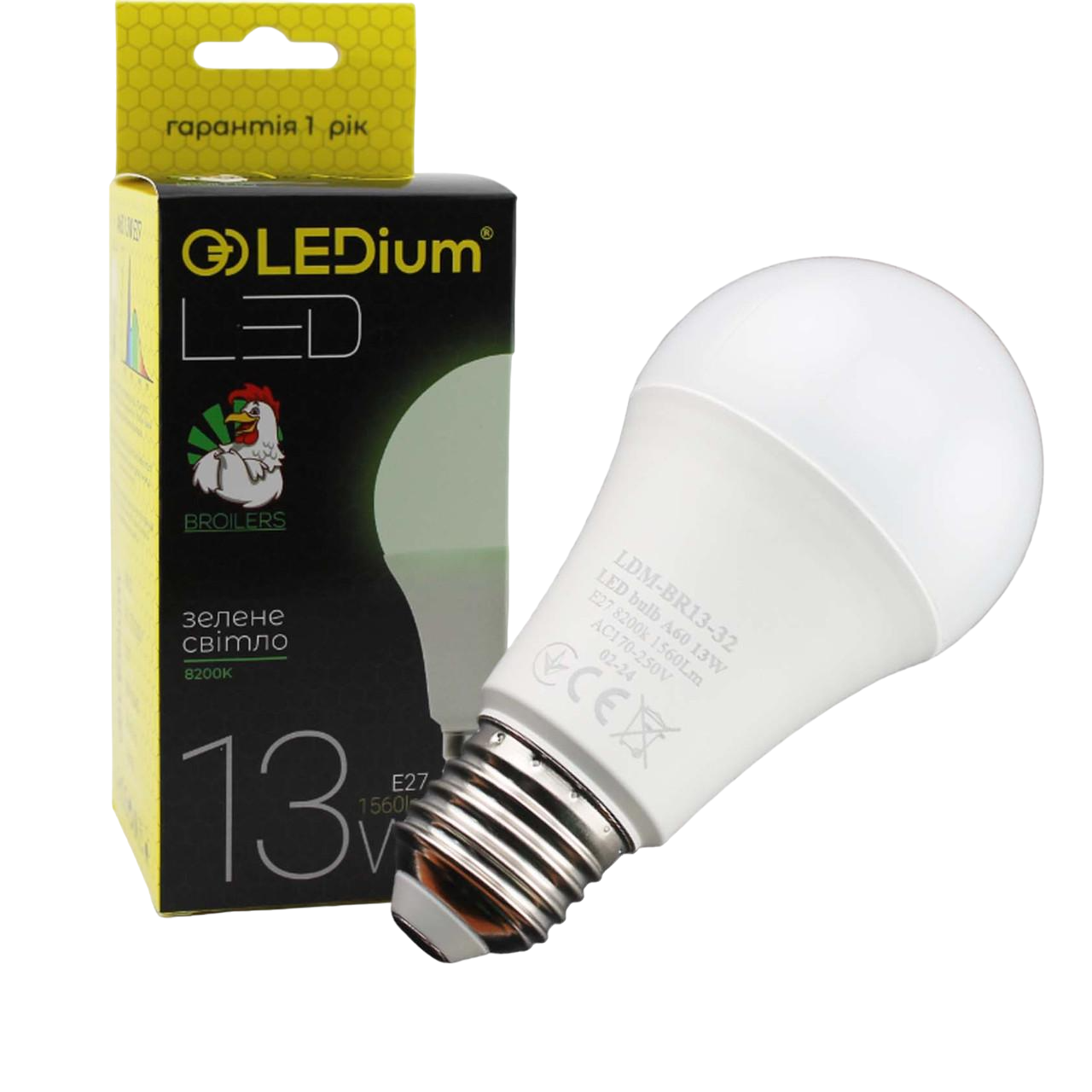 Лампа LEDium BROILERS 13W E27 A60 8200k 1560Lm IP65 (17474)