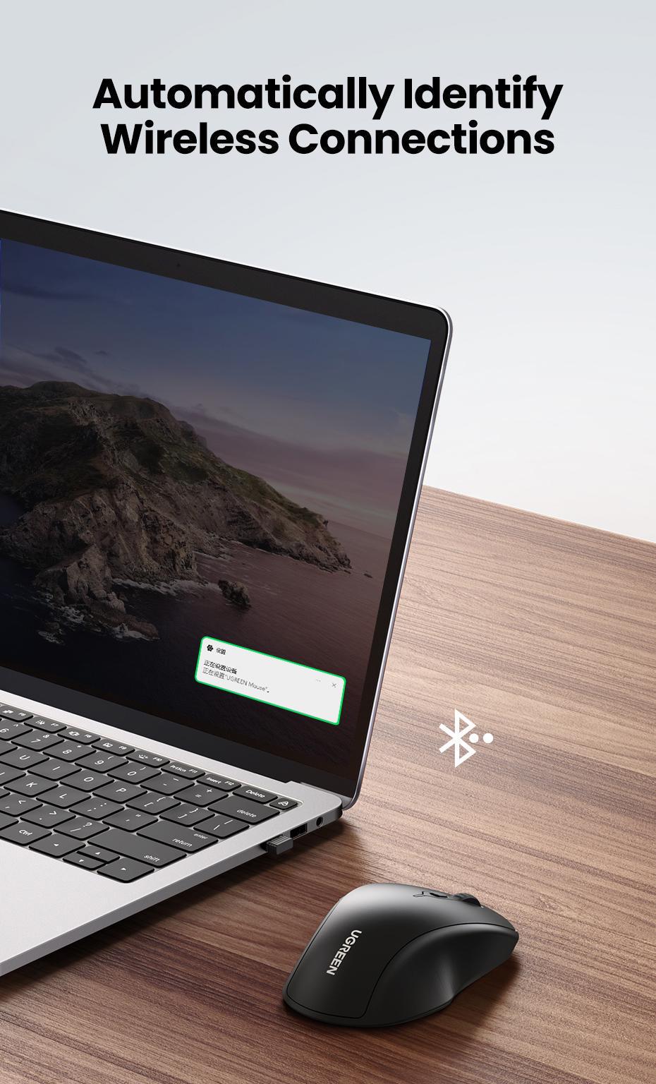 Мышка беспроводная UGREEN Bluetooth 5.0/2.4G с USB-приемником 4000 DPI 5 Черный (90395) - фото 11 Мышка беспроводная UGREEN Bluetooth 5.0/2.4G с USB-приемником 4000 DPI 5 Черный (90395) - фото 11