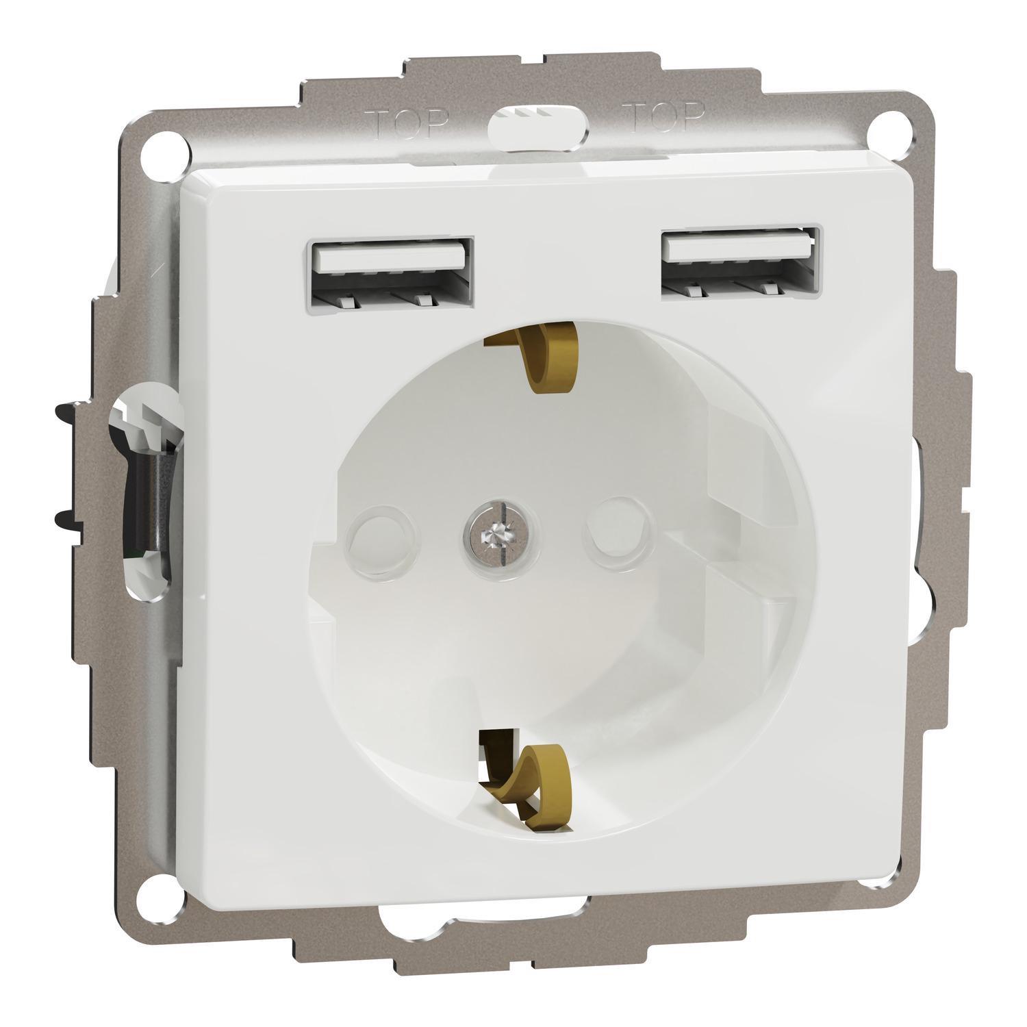 Розетка Schneider Electric Sedna Design A+A з USB/заземленням та шторками 2,4A Білий (SDD111052)