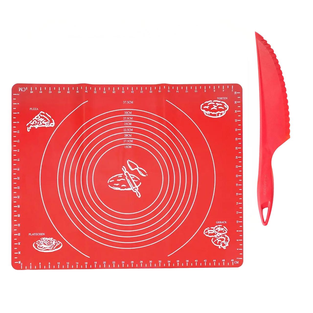 Коврик силиконовый для раскатки теста 45х64 см с ножом Красный (1907176719)