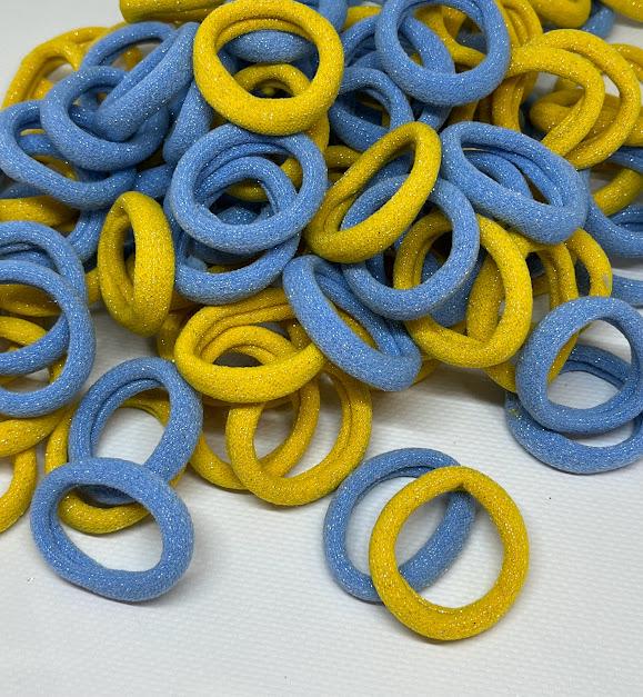 Набор резинок для волос Калуш люрекс нить 4 см 50 шт. Желтый/Голубой