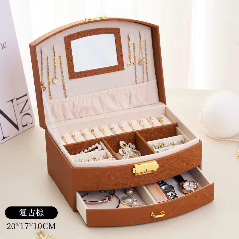 Органайзер для украшений двухъярусный на ключике 20х16х10 см Коричневый (302-10-18) - фото 2