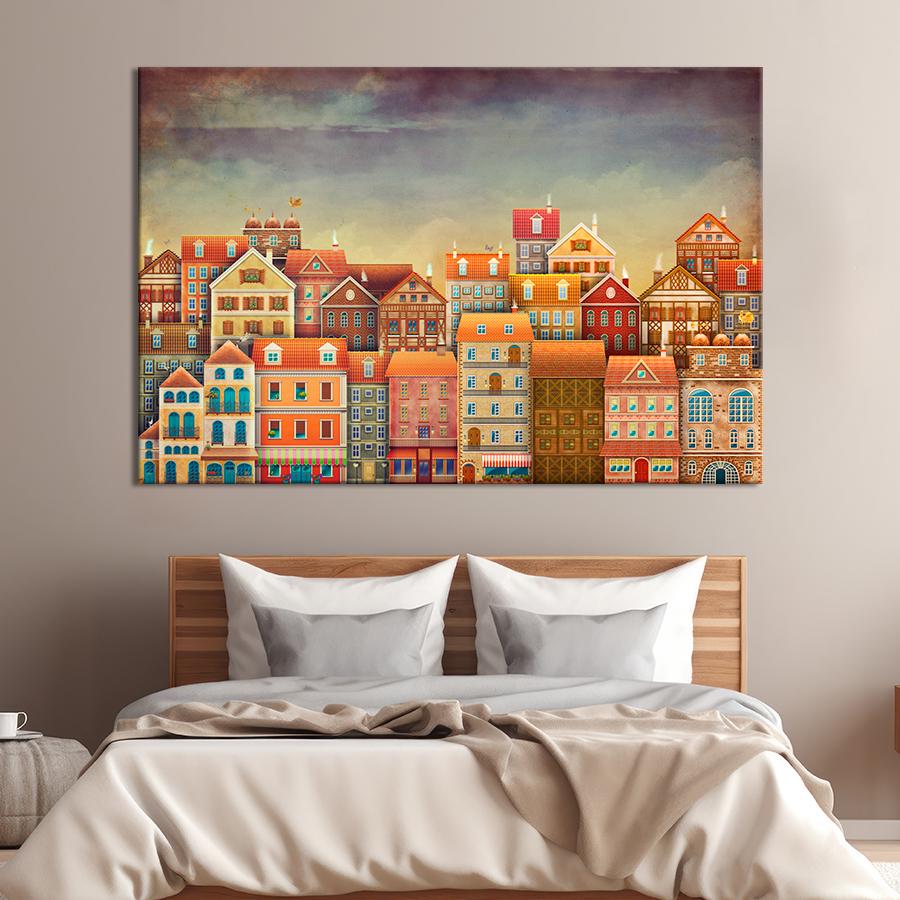 Картина на холсте Разноцветный уютный город 80x54 см (V238-1_L)