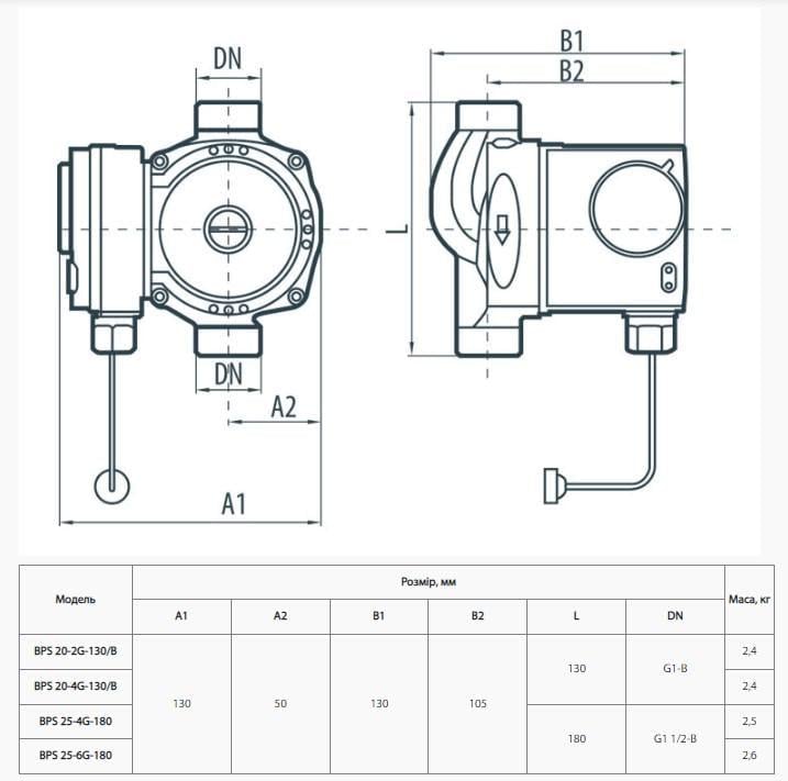 Циркуляційний насос NPO BPS 25-6G-180 та гайки Hmax 6,8 м Qmax 60 л/хв 90 Вт - фото 3