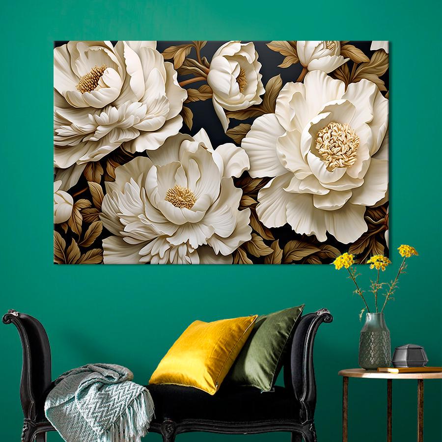 Картина на холсте Белые цветы пионы 80x54 см (V334-1_L)