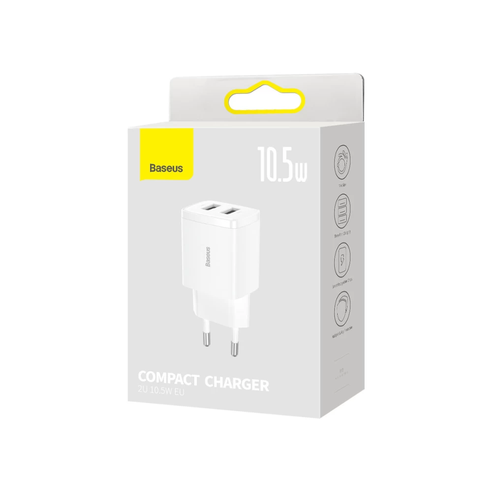 Зарядний пристрій для Baseus Compact Charger 2U 10.5W EU White (CCXJ010202)