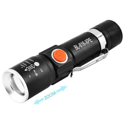Фонарь диодный 616-XPE, ЗУ USB/встроенный аккумулятор/zoom/зажим (616-XPE)