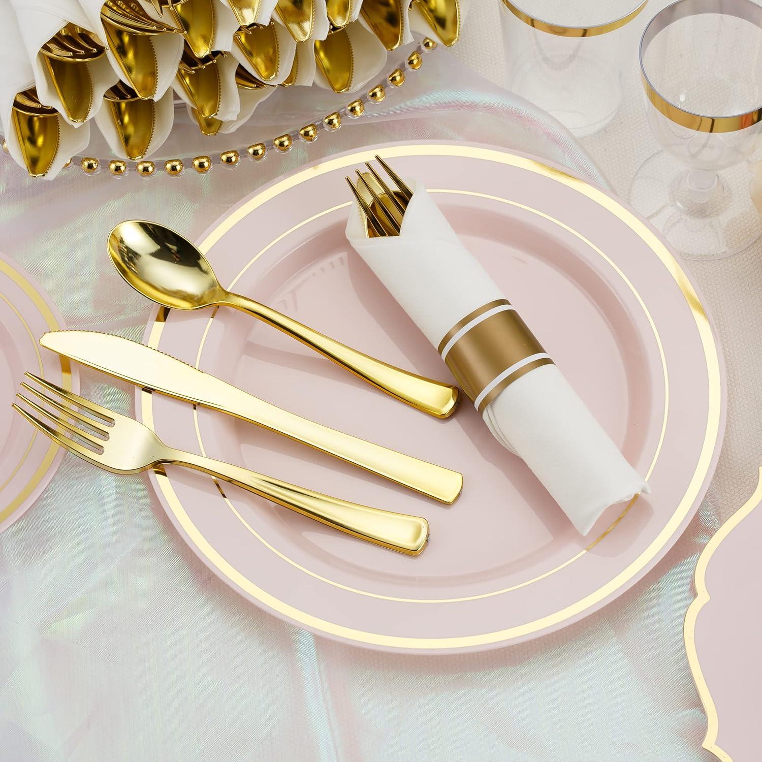 Набір пластикових столових приладів ножі виделки ложки 18 шт. Золотий - фото 6 Набір пластикових столових приладів ножі виделки ложки 18 шт. Золотий - фото 6